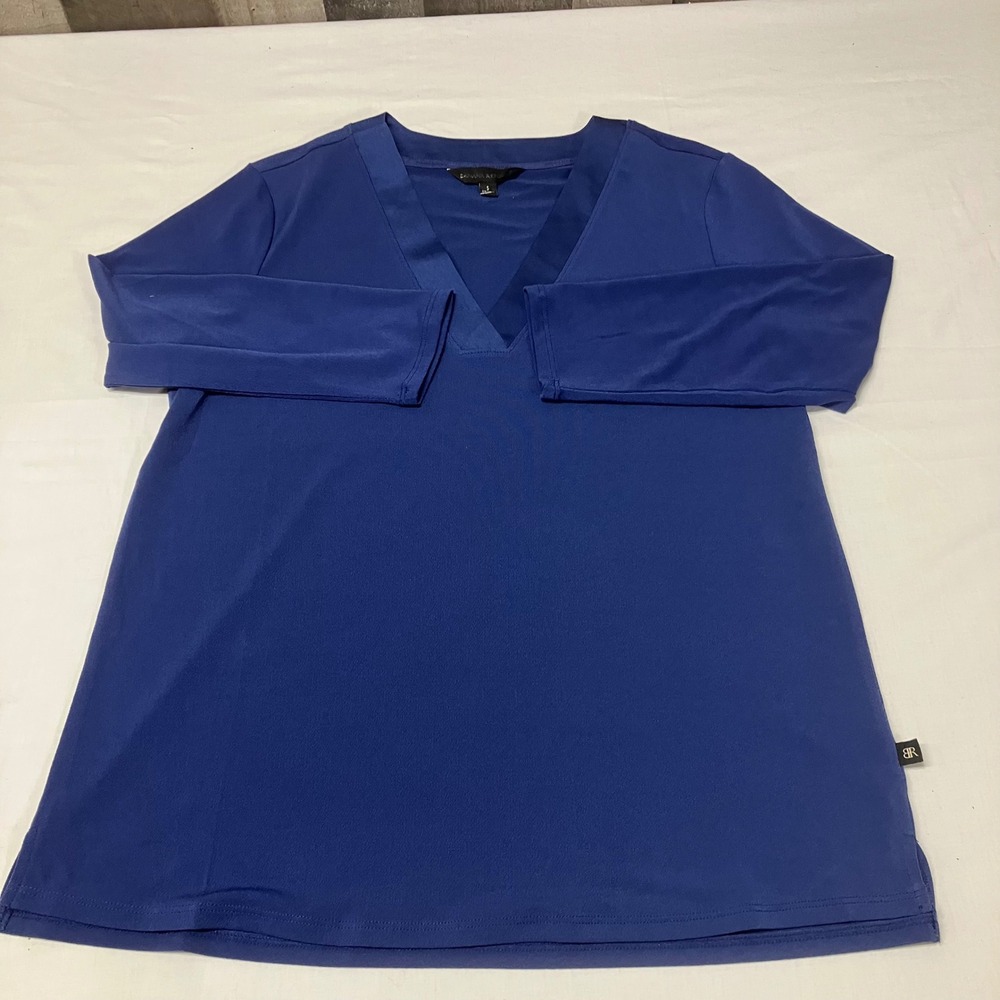 Banana Republic Womens Royal Blue V-Neck 3/4 Sleeve Blouse Top Satin Trim Size S - Picture 2 of 9